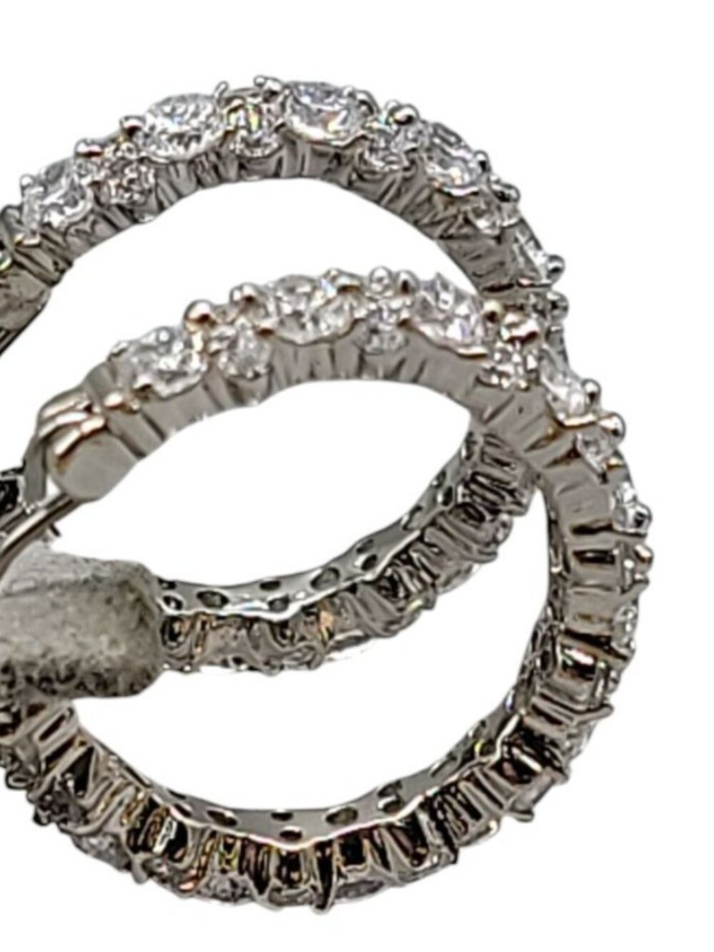 Cubic Zirconia Pave Sterling Hoop Earrings Latch Closure 925 Setting Sparkling - Picture 6 of 14